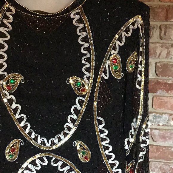 Vintage Eve’s Allure Black Sequins Jacket Sz. Med. 100% Silk - Picture 11 of 15